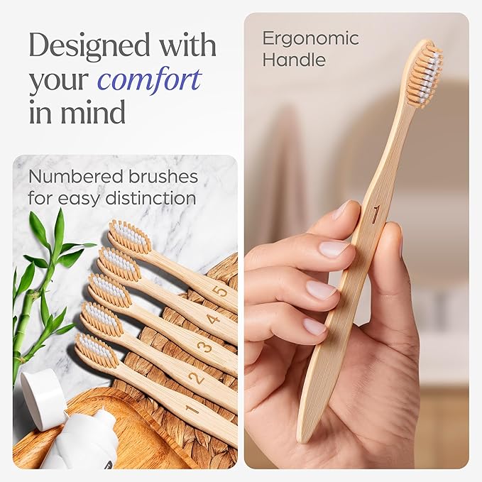 Bamboo Toothbrushes Medium Bristles 50 Pack - BPA Free Medium Bristles Toothbrushes for Adults - Eco-Friendly, Natural Wooden Toothbrush