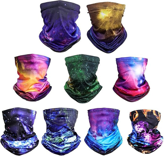 Sun Protection Face Mask Neck Gaiter - 9 Pack Breathable UV Protection Scarf for Men & Women, Hiking, Cycling, Fishing