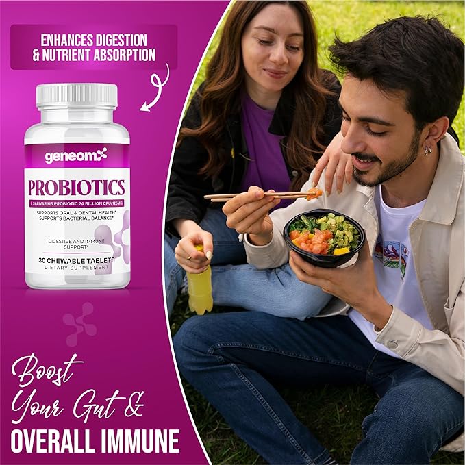Probiotics L. Salivarius 24 Billion CFU – Supports Oral, Digestive & Immune Health – Chewable Tablets for Better Gut Health, Bacterial Balance, Non-GMO, Gluten Free, Vegan – 30 Count