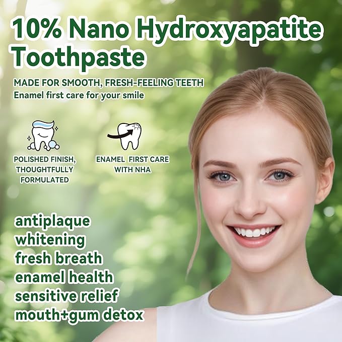 Anymoment 10% Nano Hydroxyapatite Toothpaste (Fluoride Free), Whitening*, Supports Enamel Care*, Appropriate for Sensitive Teeth*, SLS Free, Xylitol nHA Toothpaste for Adults, Mint 4oz (Pack of 3)