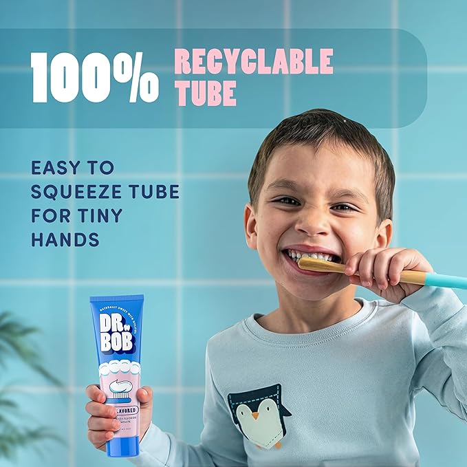 Dr. Bob Unflavored Anticavity Fluoride Toothpaste for Kids, Dentist-Recommended Toothpaste Gel with Xylitol for Sensitive Teeth, SLS-Free, Children and Adult Oral Care, 4 oz., 1-Pack