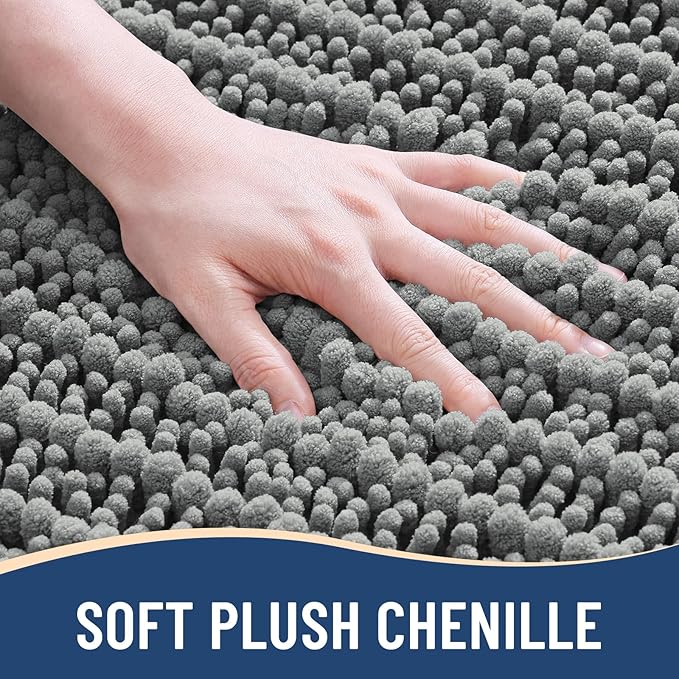 Arotive Luxury Round Chenille Bathroom Rug Mat, Extra Soft Thick Absorbent Shaggy Bath Rugs, Non-Slip Machine Wash Dry Plush Bath Mats for Bathroom, Shower and Tub, 24x24, Grey