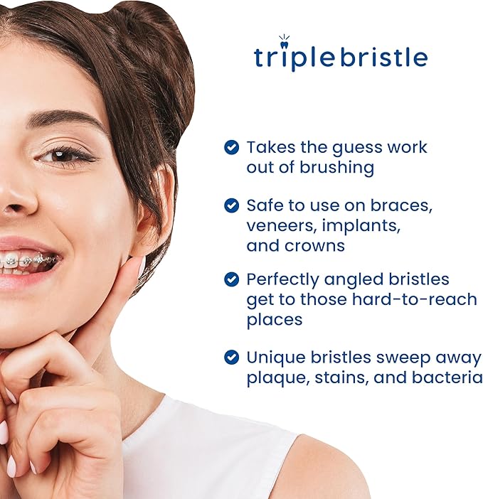 Triple Bristle Kids Sonic Toothbrush | 2 Pack Replacement Head Refill | 3-Sided Brushing to Clean Teeth and Gums | Dentist Created & Approved | Safe on Braces