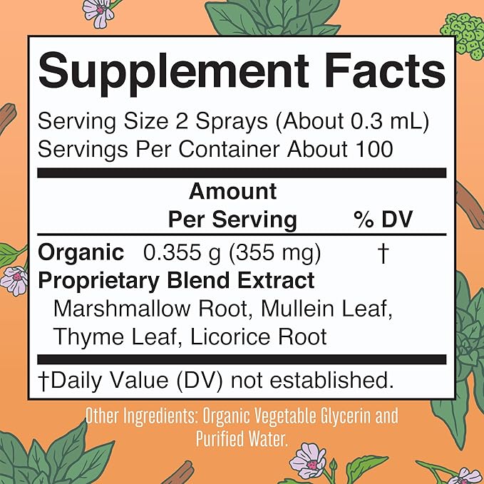 MaryRuth Organics USDA Organic Throat Spray with Mullein Leaf | Marshmallow Root & Licorice Root & Thyme Leaf | 4 Herbal Blend | Non-GMO | Vegan | Gluten Free | 1 Fl Oz | Up to 100 Servings