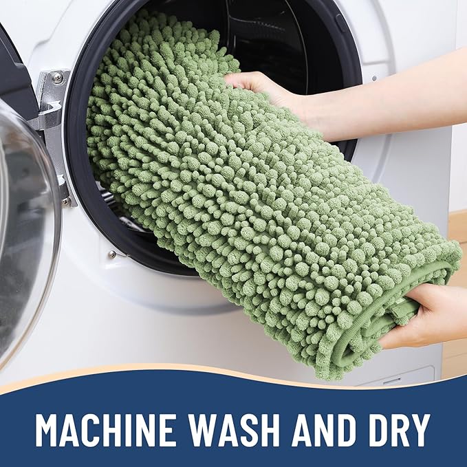 Arotive Luxury Chenille Bathroom Rug Mat, Extra Soft Thick Absorbent Shaggy Bath Rugs, Non-Slip Machine Wash Dry, Plush Bath Mats for Bathroom, Shower and Tub, 47x24, Sage Green