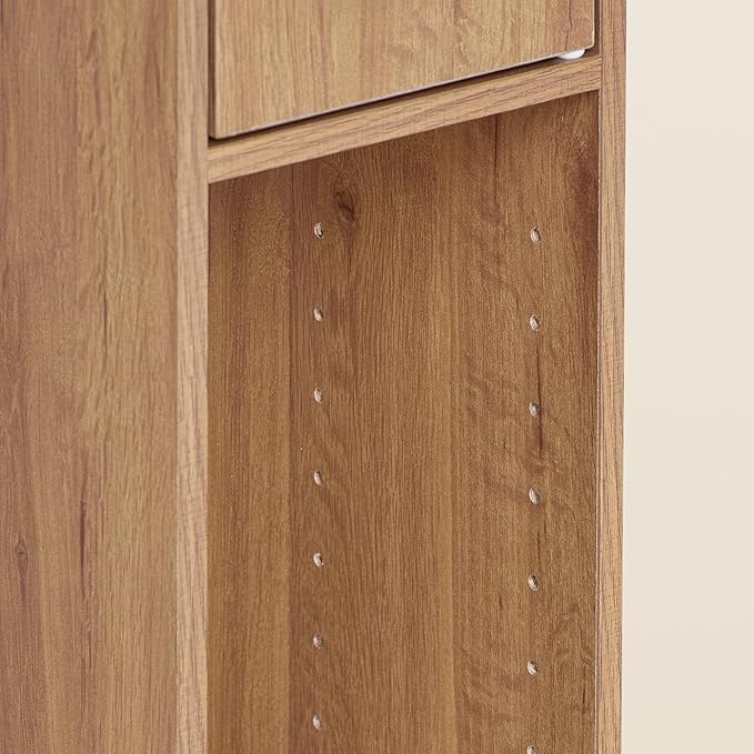 SoBuy Bathroom Narrow Storage Cabinet Skinny Tall Unit with Adjustable Shelves Slender Anti-Tipping Floor Standing Cupboard, Natural BZR34-PF