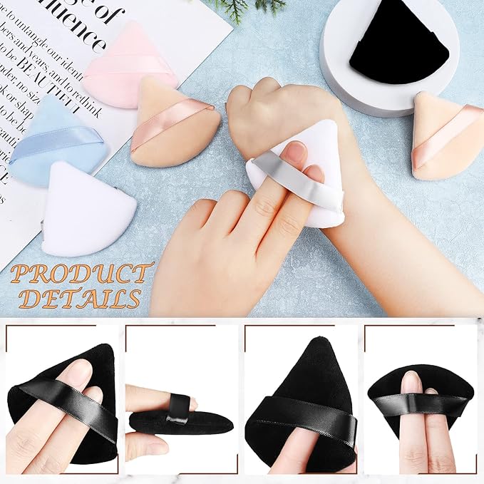 Suclain 48 Pcs Velour Triangle Powder Puff Soft Velour Makeup Puff for Face Powder Makeup Triangle Sponges for Wet and Dry Cosmetic Foundation Loose Mineral Body Tool(Bright Color)