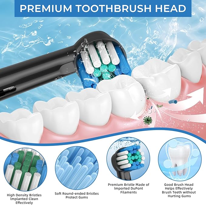 Replacement Toothbrush Heads, Compatible with Oral B Braun, 16 Pcs Professional Electric Brush Heads for Oral B Braun Replacement Heads Refill, Black