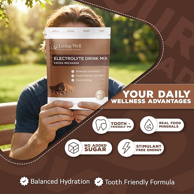 Living Well with Dr. Michelle Chocolate Electrolyte Powder – Caffeine-Free Electrolyte Drink Mix for Clean Hydration & Energy, Sugar-Free Cocoa Flavor