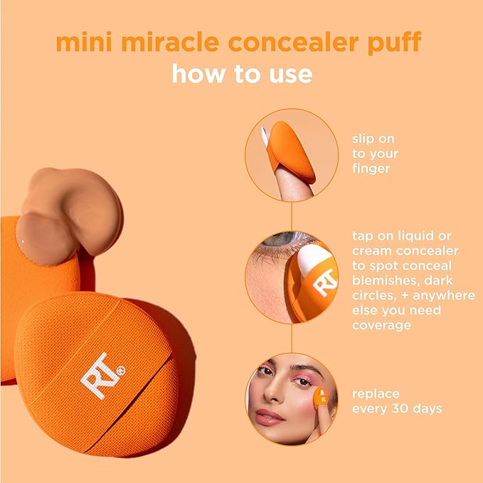 Real Techniques Mini Miracle Concealer Puff 6 Pack, Small Makeup Puff For Liquid & Cream Foundation & Concealer, Targeted Concealing Under Eyes & Blemishes, Travel Friendly, Vegan, & Cruelty Free