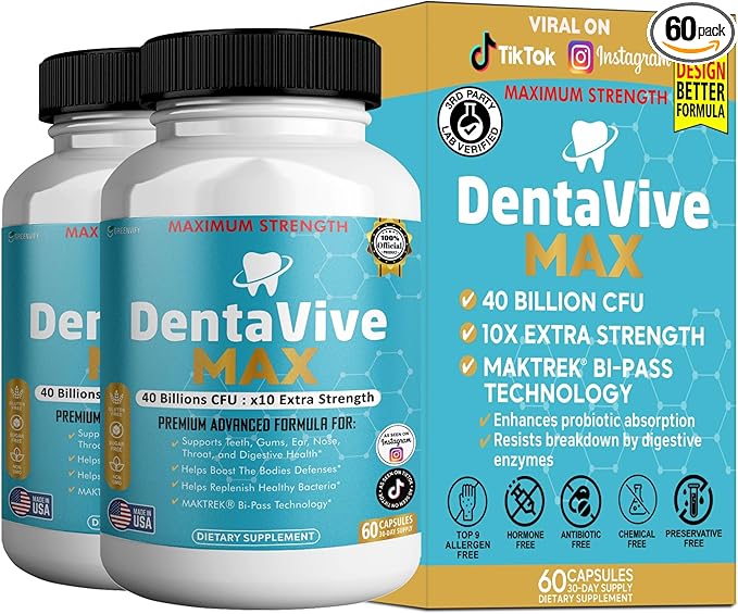 DentaVive Max Probiotic Supplement, 40 Billion CFU, 60 Capsules, Premium Oral Health Support for Teeth, Gums, Digestive Health (2)