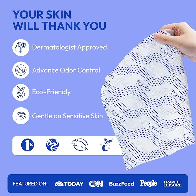 FOMIN Travel Cold Shower Wipes - 10 Pack - No Rinse XL Bathing Wipes with Vitamin E - Fragrance-Free Full Body Wipe for Adults - Individually Wrapped Waterless Bath Wipe for Hygiene, Camping, & Gym
