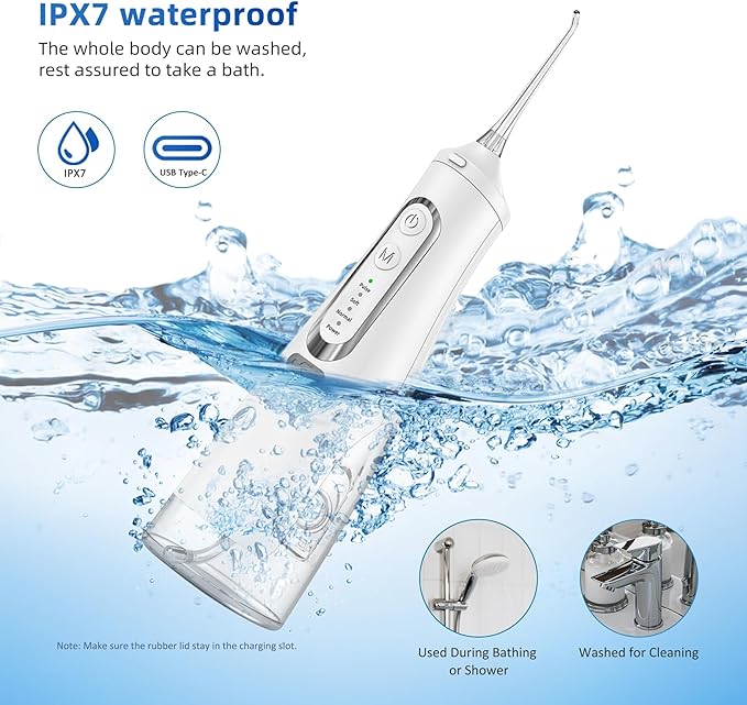 Cordless Dental Water Flosser for Teeth, Gums & Braces - Electric Oral Irrigator 310ML, 4 Modes, Rechargeable, 4 Jet Tips, Smart Memory, 360° Nozzle, IPX7 Waterproof & Low Noise (M209 - White)