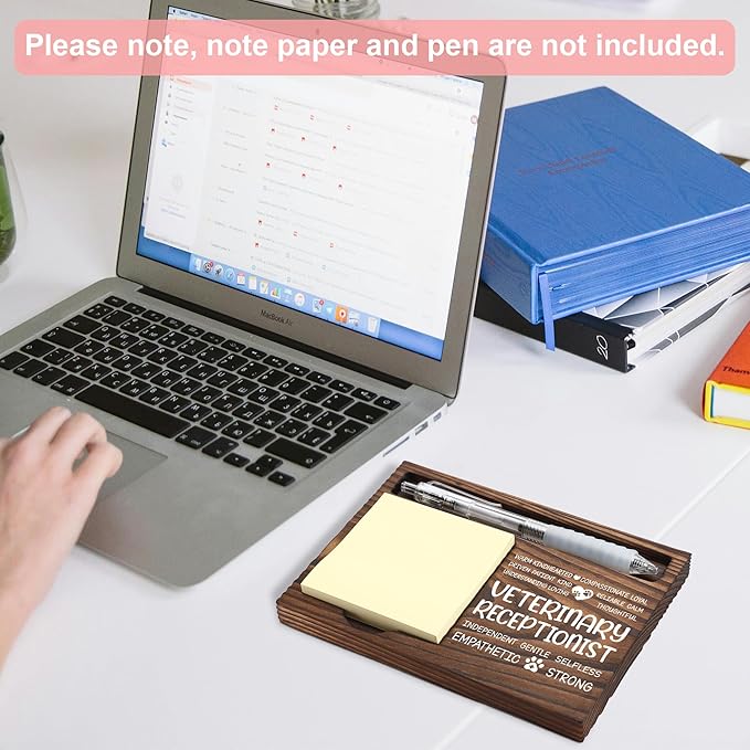 Veterinary Receptionist Appreciation Gifts, Thank You Gift for Veterinary Receptionist, Vet Front Office Coworkers Staff Gifts, Sticky Note Holder Wooden Notepad & Pen Holder 6.5" x 4.7" - FTA275