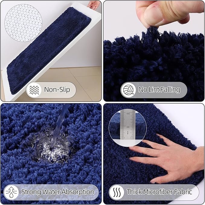 Bathroom Set - Navy Blue Bathroom Sets with Shower Curtain and Rugs, 24PCS Shower Curtain Set with Hooks, Soap Dispenser, Soap Dish, Toilet Brush Holder and Trash Can for Housewarming