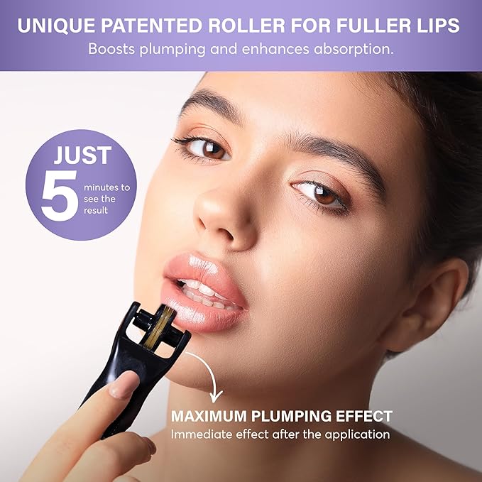 Plumping Lipstick with Stimulating Roller for Maximum Absorption and Long-Lasting Results – Lip Gloss with Hyaluronic Acid, Collagen, Vitamins C & E – Volumizing and Hydrating Lip Plumping Serum – 5ml
