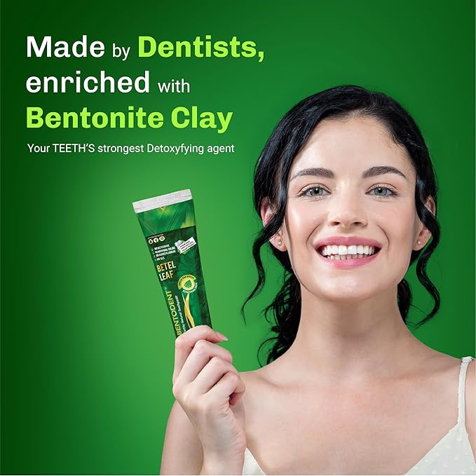 Bentodent Fluoride Free Remineralizing Calcium Bentonite Clay Natural Toothpaste-Certified Organic Ingredients-SLS Free,Vegan, Sensitive and Teeth Whitening - Adult & Kids (Betel Leaf)