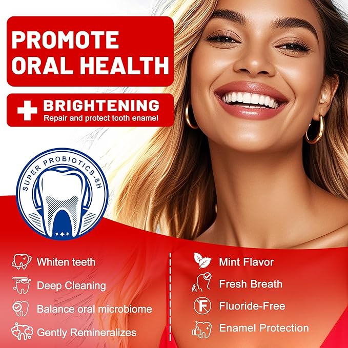 SP-8 Hydroxyapatite Probiotic Whitening Toothpaste, 8 Probiotics Plus Hydroxyapatite Formula for Teeth Whitening, Strengthening and Enamel Protection，Mint Flavor, Fresh Breath, Fluoride-Free (1)