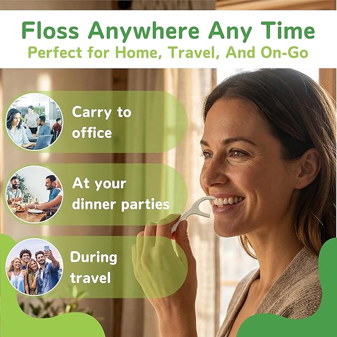 Biodegradable Floss Picks with Corn Straw Handle, Strong No-Shred UHMWPE Floss for Tight Teeth & Gum Care, Strong Anti-Shred Thread for Tight Gaps, Light Mint-Flavored Dental Picks (100 Picks)