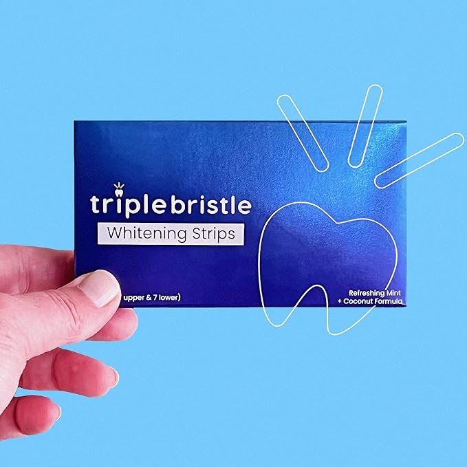 Triple Bristle Teeth Whitening Strips for Adults | Sensitive Teeth Friendly | 14 Teeth Strips Per Box | Whitening Strips Without Sensitivity | Mint + Coconut