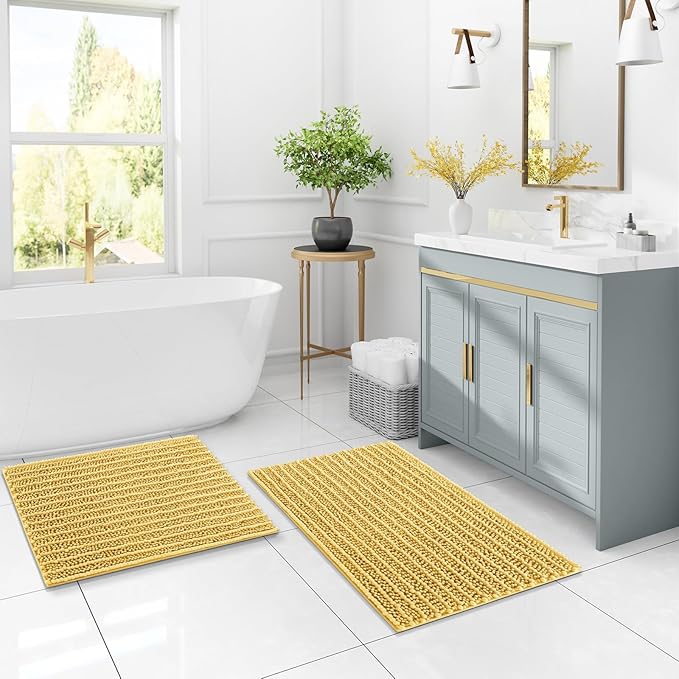 Arotive Luxury Chenille Bathroom Rug Mat, Extra Soft Thick Absorbent Shaggy Bath Rugs, Non-Slip Machine Wash Dry, Plush Bath Mats for Bathroom, Shower and Tub, 24x16, Yellow