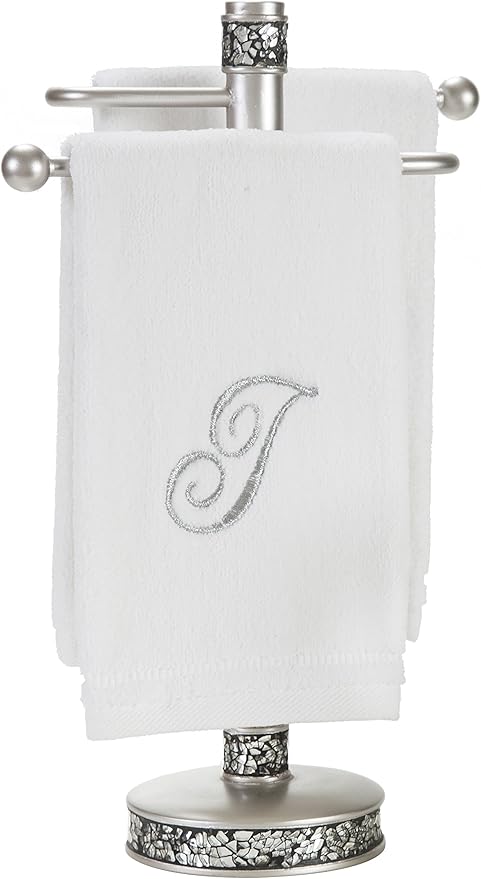 Creative Scents Crackled Glass Countertop Towel Stand, Decorative Silver Fingertip Towel Holder, Durable Resin Free Standing Towel Rack, for Elegant Counter Top Bathroom/Shower/Kitchen Decor
