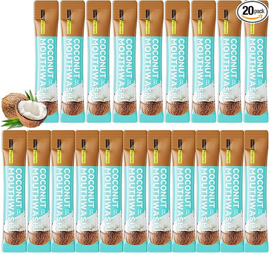Mini Mouthwash Travel Size,Coconut Flavor Portable Individual Travel Mouth Wash for Fresh Breath, Refreshing Long Lasting Gentle Oral Care Mouthwash Packs(Pack of 20)