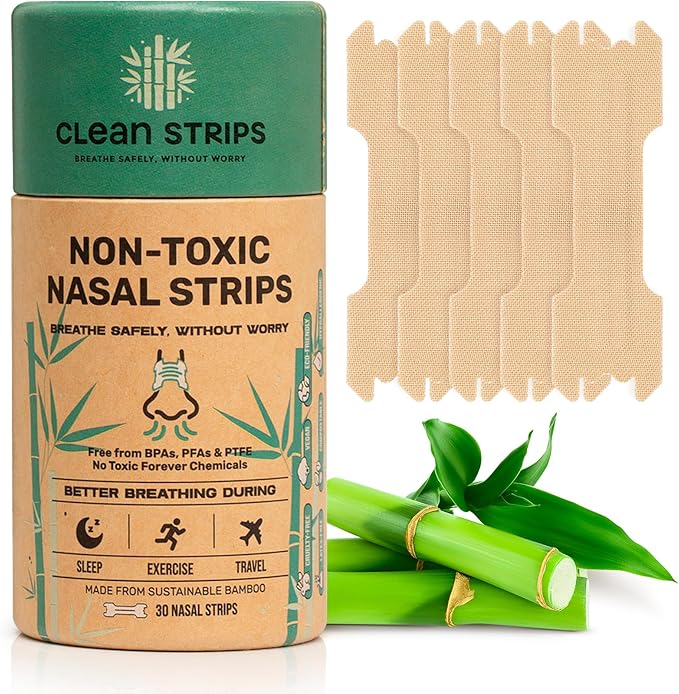 Nasal Strips for Snoring, Congestion & Sleeping - Natural & Bamboo Fiber-Made Nose Strips for Breathing - Snore Stopper & Sleep Aid to Improve Breathing - PFAs-Free Nose Tape for Sleeping - 30pcs