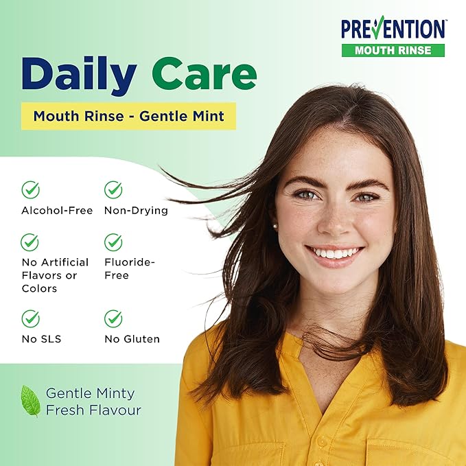 Prevention Daily Care Alcohol-Free Mouthwash, Hydrogen Peroxide Teeth Whitening with Soothing Fresh Mint for Bad Breath Treatment, Fluoride-Free Gum Care Oral Mouth Rinse 16 oz 4 Pack