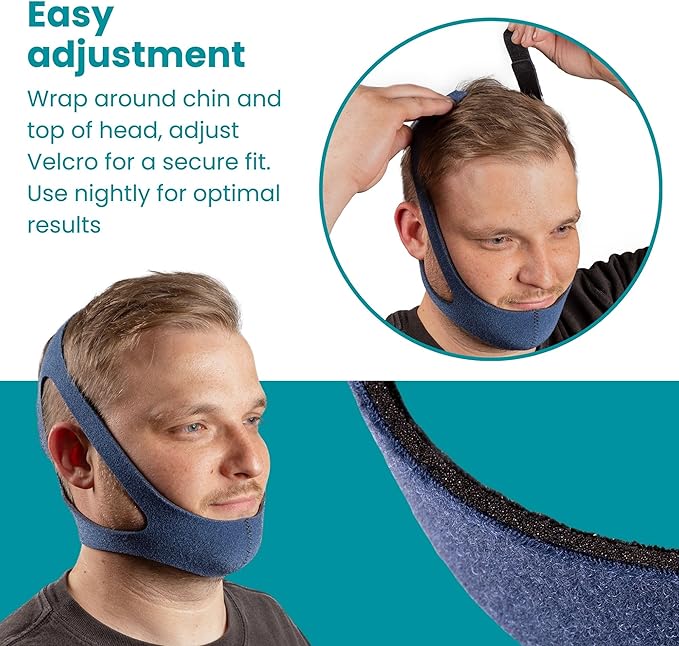 LIfeSource Made in USA Anti Snoring Ruby Chin Strap for CPAP Users, Chin Strap for Snoring, Breathable, Adjustable, Latex Free, Comfortable Sleep Support for Men & Women, Snoring Support, Navy