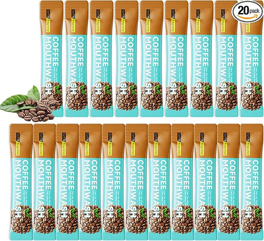 Mini Mouthwash Travel Size,Coffee Flavor Portable Individual Travel Mouth Wash for Fresh Breath, Refreshing Long Lasting Gentle Oral Care Mouthwash Packs(Pack of 20)