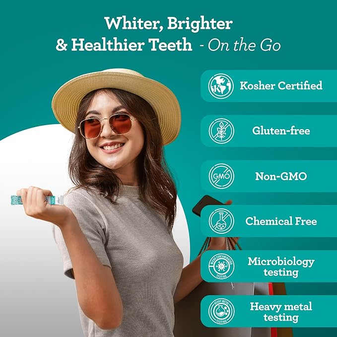 GuruNanda Travel Sachets Coconut Oil Pulling, Fresh Breath Mouthwash, 7 Essential Oils & Vitamins for Happy Teeth & Gums, with Tongue Scraper, 28 Sachets