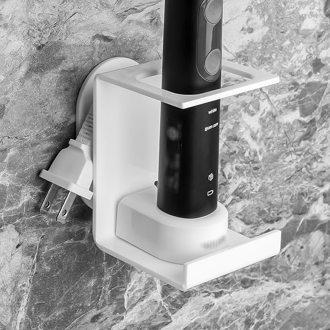 Electric Toothbrush Holder Wall Mounted, Electric Toothbrush Cord Organizer Holds 1 Chargers, Self Adhesive Electric Toothbrush Stand for Bathroom, Medicine Cabinet, Dorm(White)