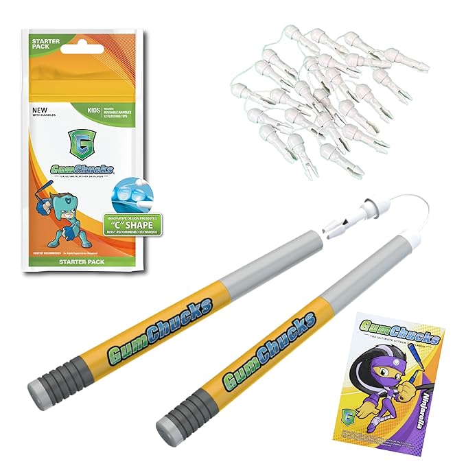 GumChucks Orthodontic Flossers Dental Floss - Floss for Braces - Brace Floss Picks - Gum Flossing Picks - Ortho Dental Flossers (Kids Starter Pack)