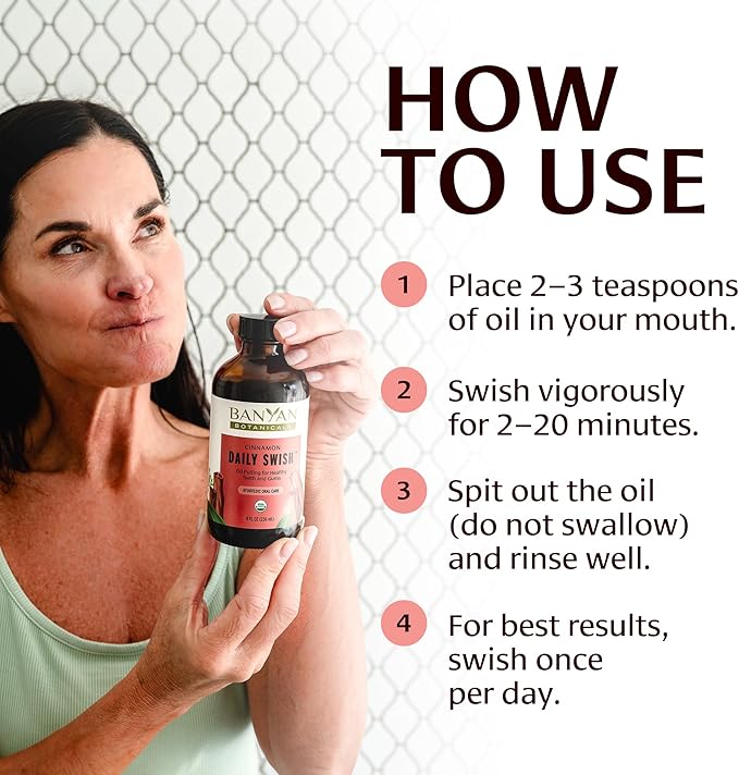 Banyan Botanicals Cinnamon Daily Swish – Organic Ayurvedic Pulling Oil with Coconut Oil – Mouthwash for Fresh Breath and Sparkling Oral Health* – 8 oz – Non GMO Sustainably Sourced Vegan