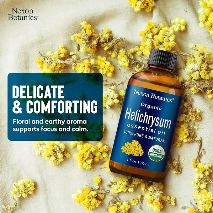 Organic Helichrysum Essential Oil 30 ml - Pure, Natural Oils for Aromatherapy, Diffusers, DIY, Candle and Soap Making Scent - Nexon Botanics