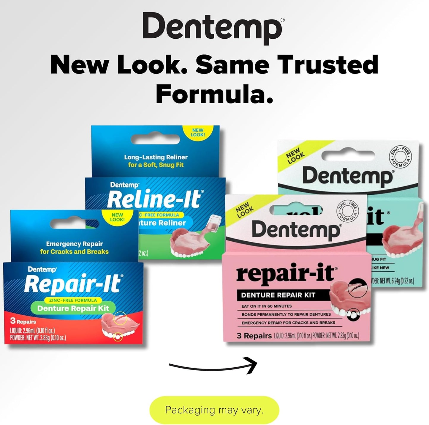 Dentemp Repair-it Denture Repair Kit & Reline-it Denture Reliner - Denture Kit (Multi-Pack) - Refit and Tighten Dentures for Both Upper & Lower Denture - Repair Broken Dentures & Loose Teeth