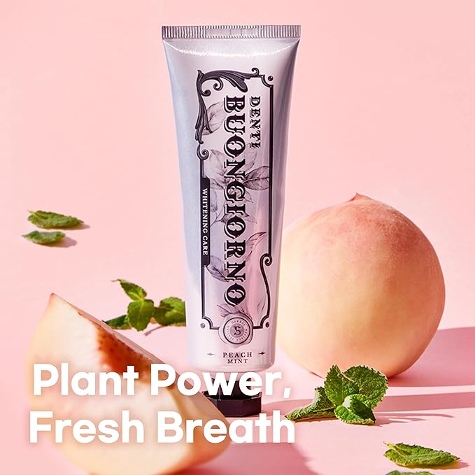 Peach Mint WHITENING Toothpaste (Peach Mint) – Fluoride Free, Advanced Hydrogen Peroxide for Coffee Stains & Yellow Teeth, Anti-Plaque & Enamel Safe, Paraben Free (3.52fl oz / 100g)