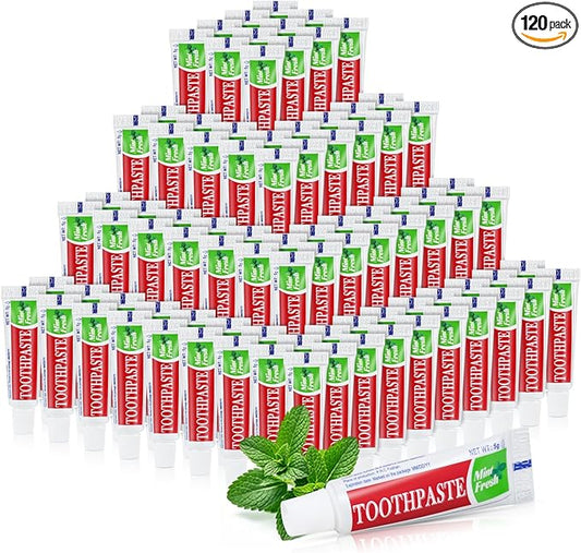 Travel Size Mini 0.176 oz Toothpaste Bulk, Disposable Mint Flavor Pocket Teeth Paste Small Essential Toothpaste for Travel, Home/Hotel/Guests/Charity/Homeless/Camping Oral Care Single Use, 120 Tubes