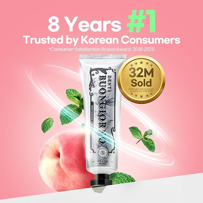 Peach Mint WHITENING Toothpaste (Peach Mint) – Fluoride Free, Advanced Hydrogen Peroxide for Coffee Stains & Yellow Teeth, Anti-Plaque & Enamel Safe, Paraben Free (3.52fl oz / 100g)