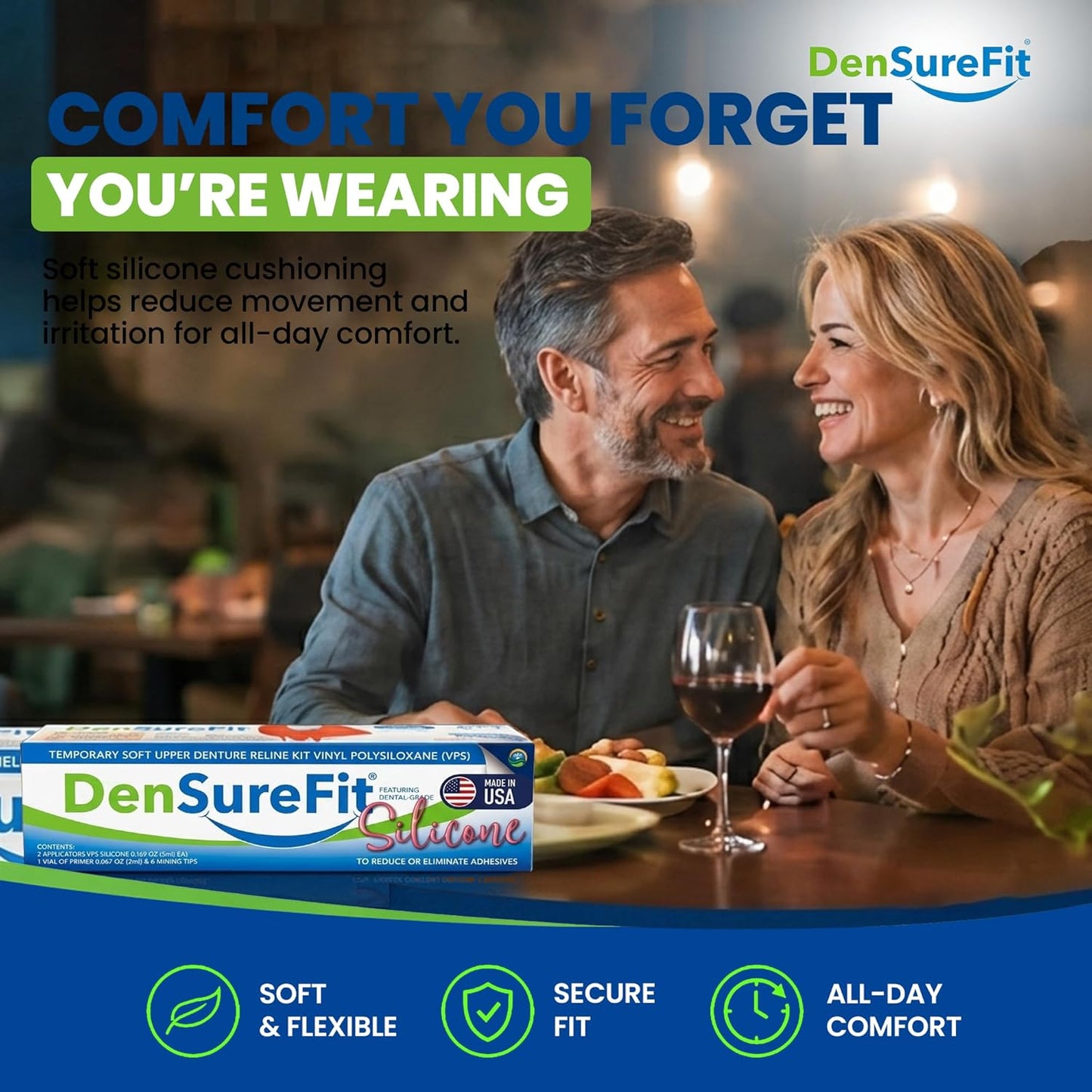 DenSureFit Upper and Lower Denture Reline Kit, Soft Silicone Denture Reliner Repair and Care Combo Kit with Extra Comfort Liner, Refit and Tighten for a Secure, Comfortable Fit