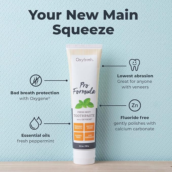 Oxyfresh Pro Formula Fresh Mint Toothpaste – Gentle Low Abrasion - Cosmetic Fluoride Free Formula - Great for Sensitive Teeth and Gums with Natural Essential Oils. 5.5 oz. (3 Pack)