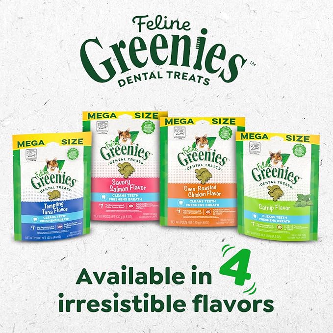Greenies Feline Veterinarian-Recommended Adult Natural Dental Cat Treats, Oven Roasted Chicken Flavor, 4.6 oz. Pouch