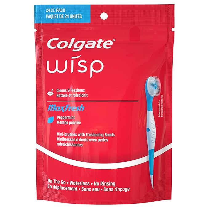 Colgate Max Fresh Wisp Disposable Mini Travel Toothbrushes, Peppermint, 24 Count (Pack of 4)