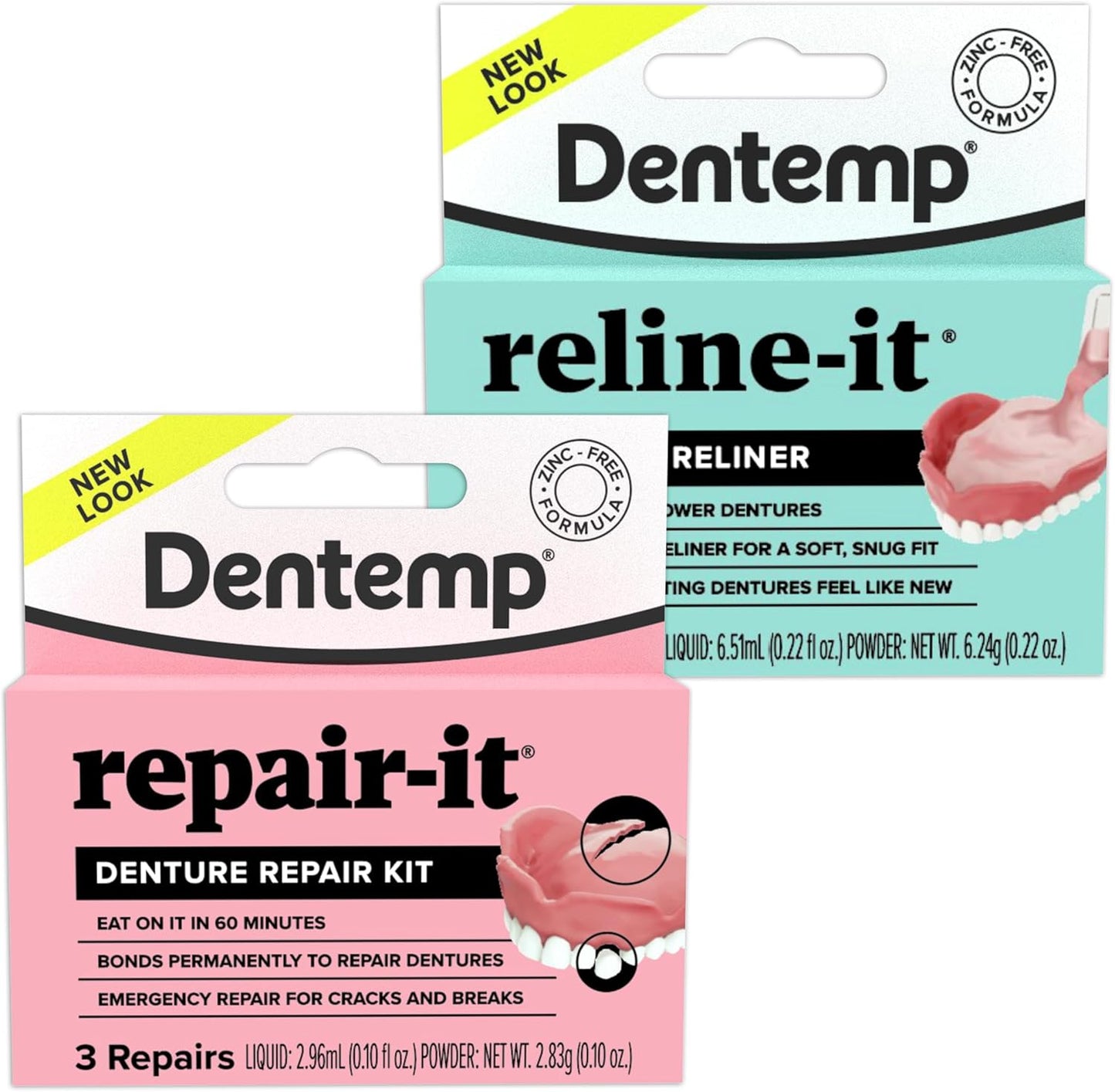 Dentemp Repair-it Denture Repair Kit & Reline-it Denture Reliner - Denture Kit (Multi-Pack) - Refit and Tighten Dentures for Both Upper & Lower Denture - Repair Broken Dentures & Loose Teeth