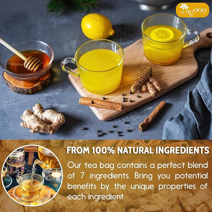TOG999, 120 Bags Premium Turmeric Ginger Cinnamon Tea. Upgraded Version. Improve Digestion, Support Brain, Weight, Skin and Sleep. Eco-Conscious Tea Bags. No Sugar, No Caffeine, No Gluten, Vegan.