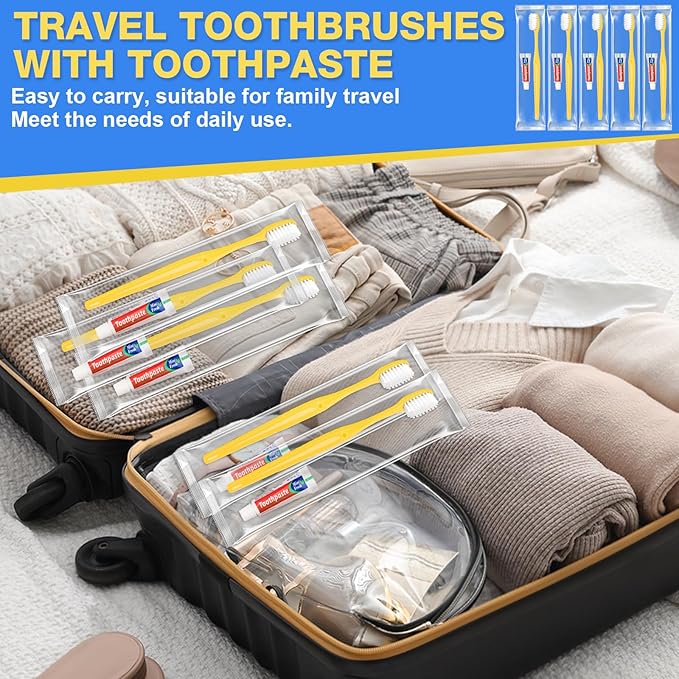 Disposable Toothbrushes with Toothpaste 20 Pack, Travel Size Toothbrush and Toothpaste Set, Bulk Tooth Brush Tooth Paste Kit, Individually Wrapped Travel Toiletries for Homeless, Hotel