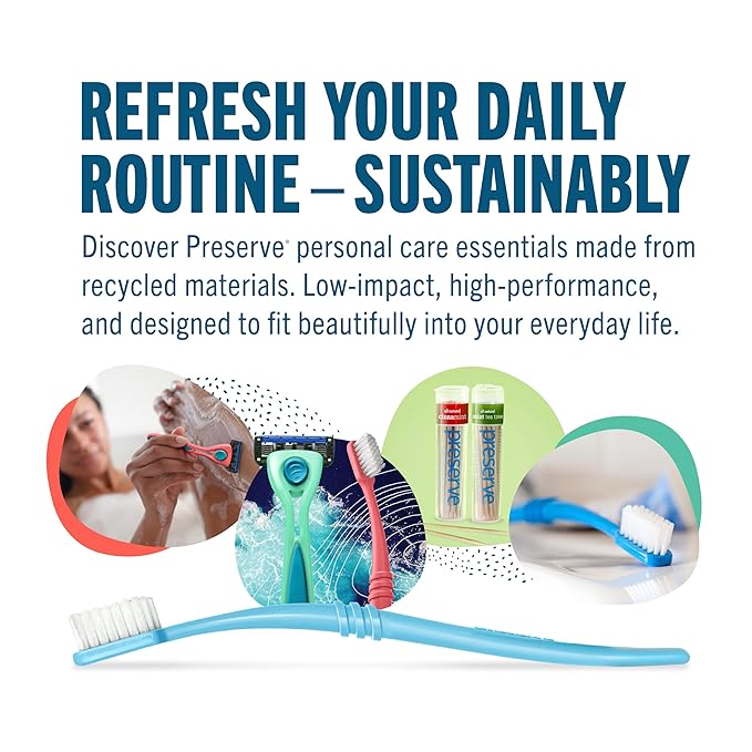 Preserve Eco Friendly Adult Toothbrushes, Made in The USA from Recycled Plastic, Soft Bristles, Paperboard Package, Colors Vary, 6 Count (Soft)