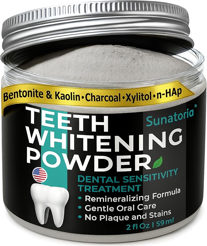 Teeth Whitening Powder – Remineralizing Tooth Powder with Nano-Hydroxyapatite, Xylitol, Charcoal + Bentonite Clay, Fluoride-Free Mint | Powder Toothpaste, Dental Sensitivity Treatments, 2 oz