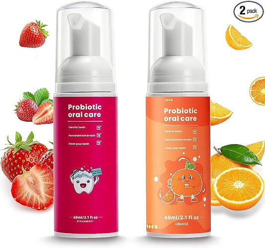 Kids Foam Fluoride Free Toothpaste with Strawberry and Orange Mint Flavor, Toddler Natural Teeth Deep Cleaning Toothpaste for U Shaped Toothbrush
